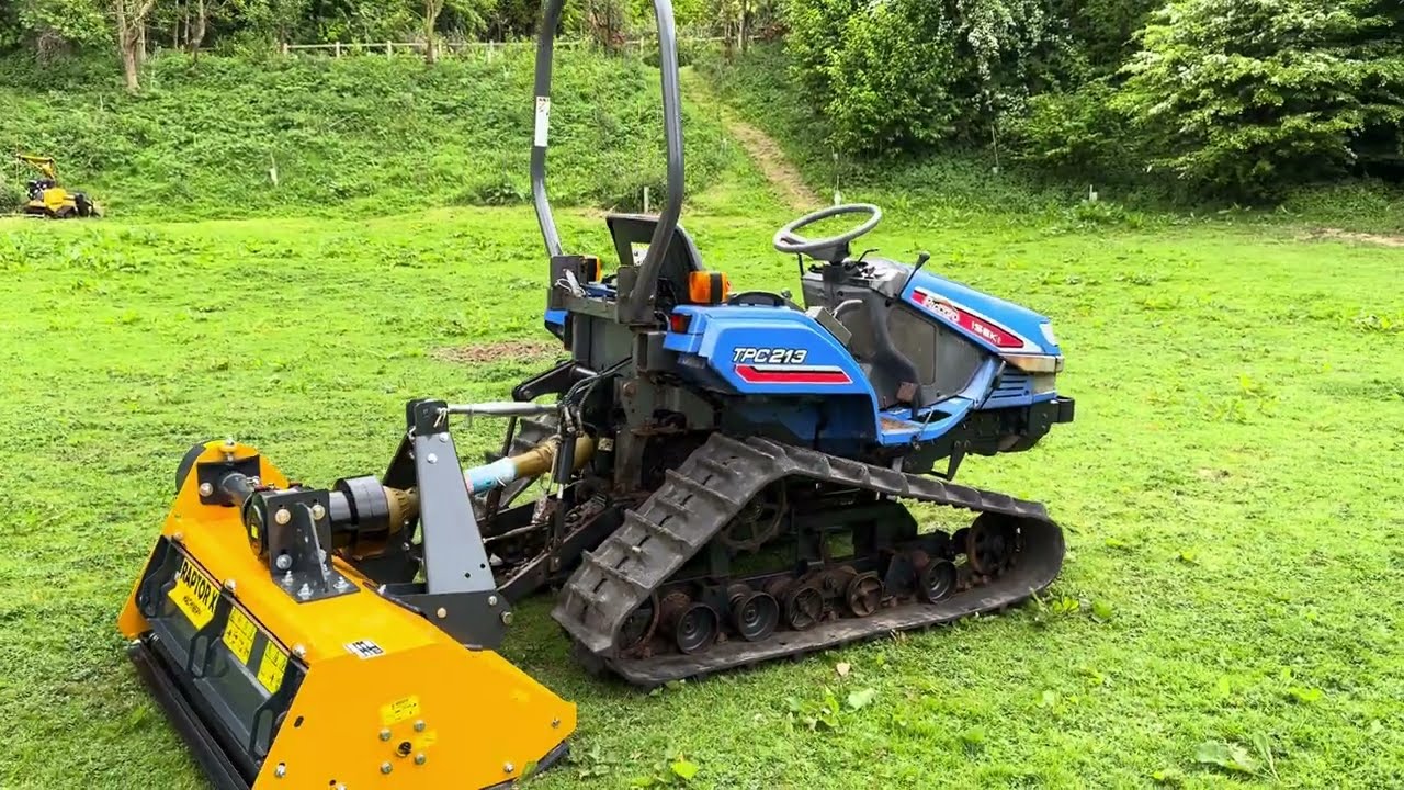 ISEKI TPC213 Track Compact Tractor & New 4ft Flail Mower - YouTube