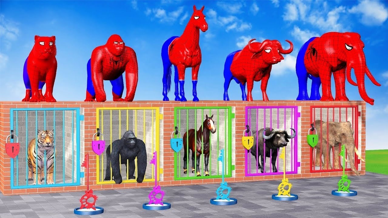 Long Slide Game With Cow Elephant Gorilla Hippopotamus Tiger 3d Animal Game Funny 3d Animals
