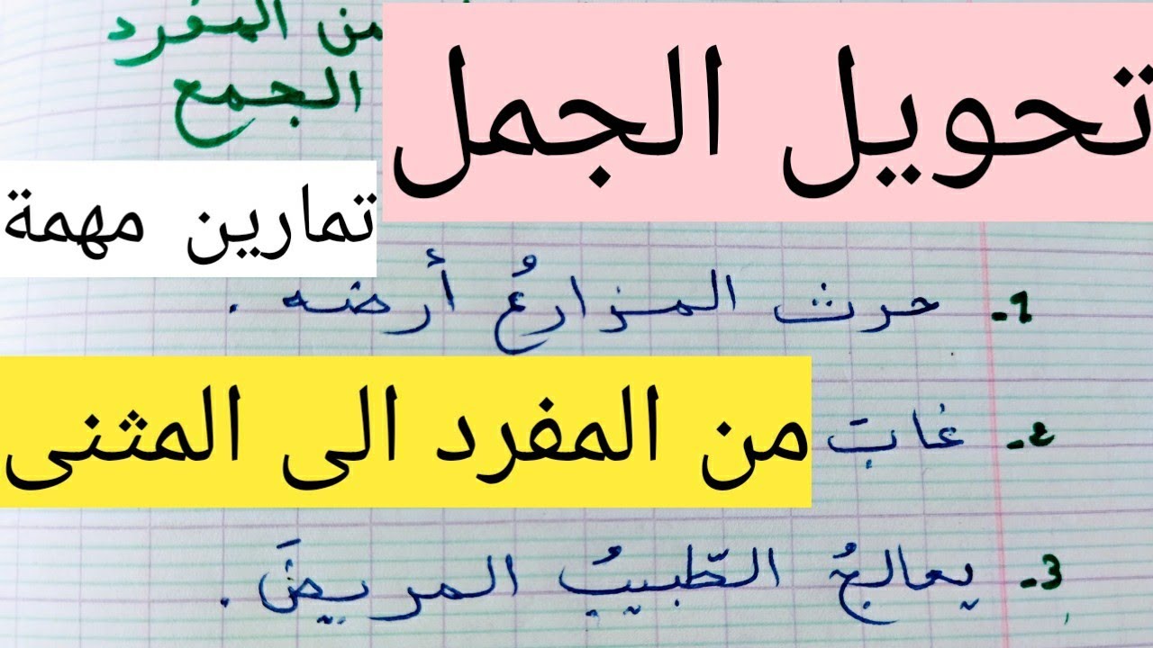 تحويل الجمل من المفرد الى المثنى و من المفرد الى الجمع، تمارين اللغة العربية