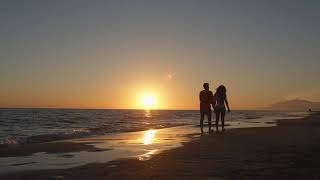 Young couple walking along beach in sunset holding hands - Free Video Footage