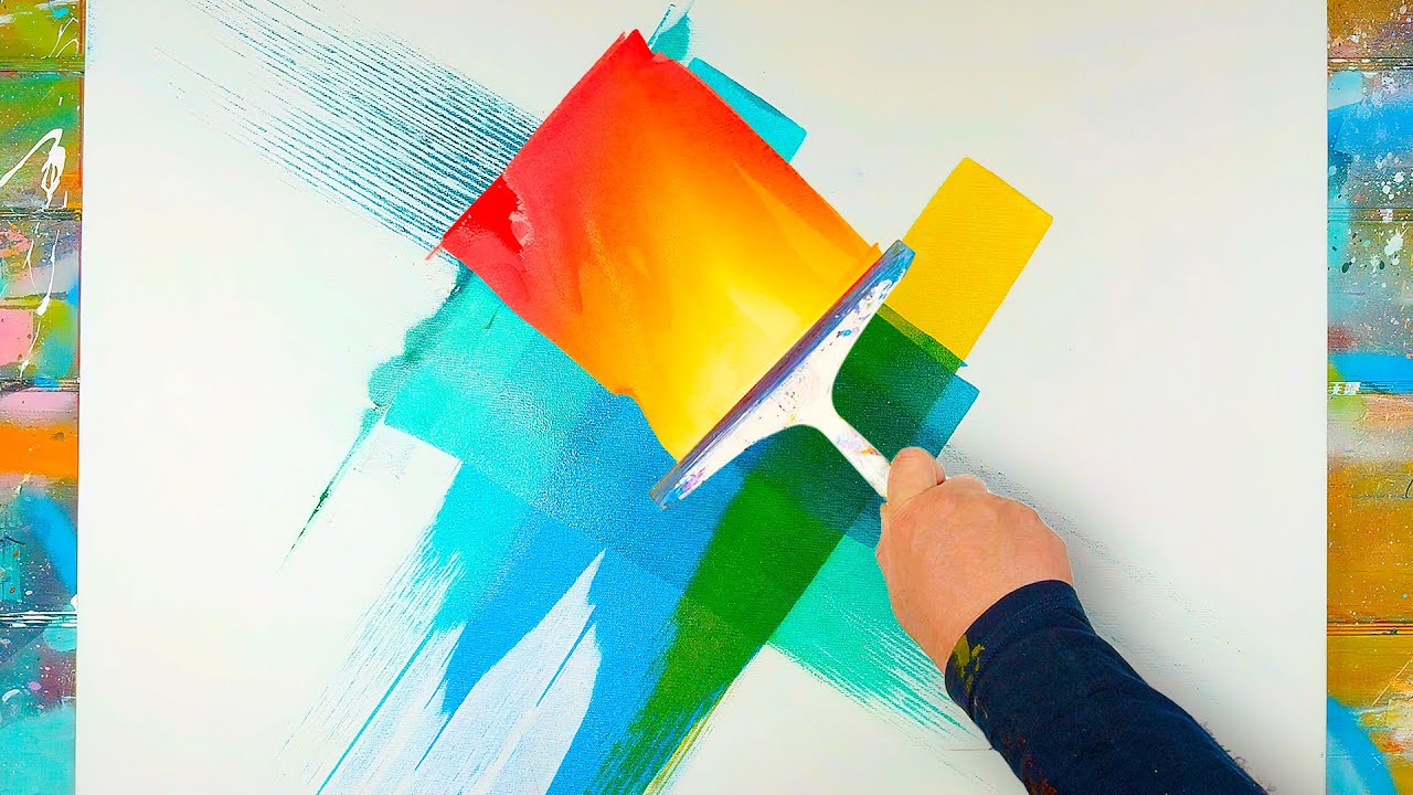 ABSTRACT ART PAINTING Demo With Acrylic Paint and Masking tape ...