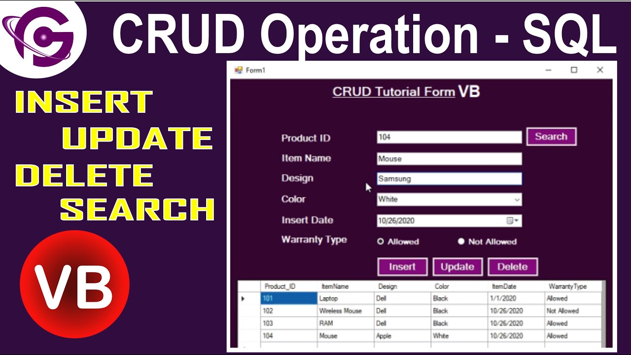 โค้ด vb คำนวณ ราคา สินค้า  New Update  Complete CRUD in VB.Net With SQL | Insert Delete Update Search in VB.Net With SQL Source Code