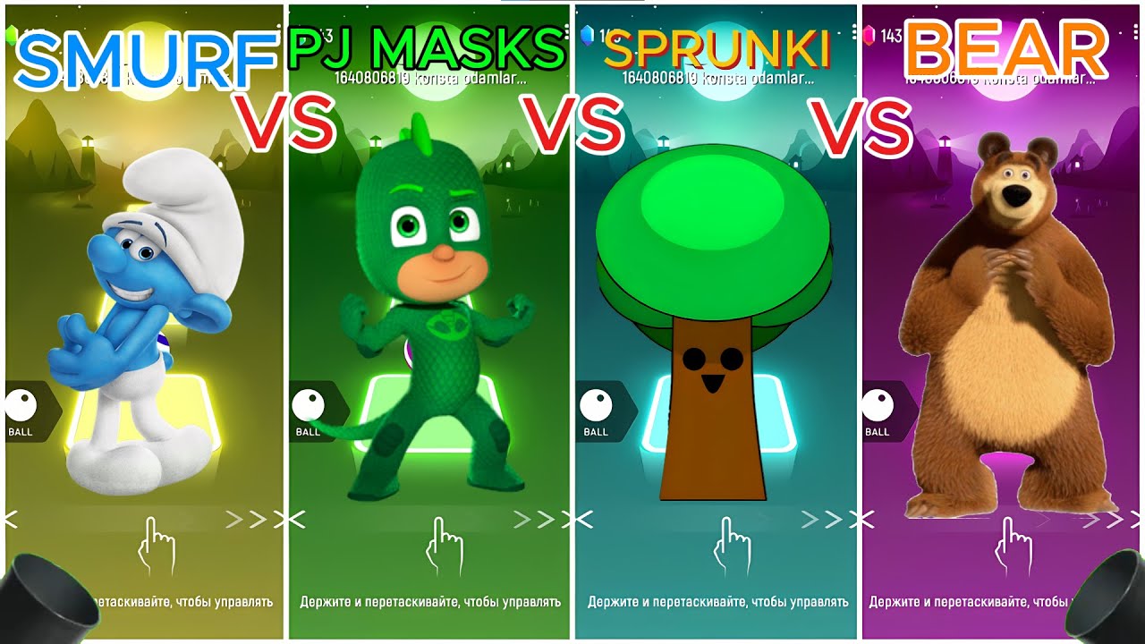 SMURF vs PJ Masks vs Sprunki vs Bear – Tiles Hop Challenge!
