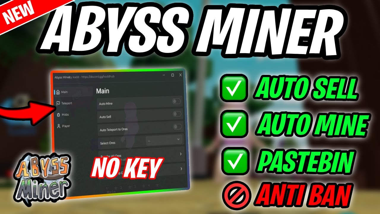 *NEW* Abyss Miner Script (PASTEBIN 2025) (AUTO MINE ,AUTO SELL ,TELEPORT ,RENDER ALL ORES )