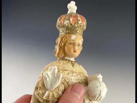 Restoring Infant of Prague Plaster Statue Badly Damaged With Missing Pieces