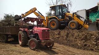 Jcb 3dx backhoe loader loading mud in tractors, and mahendra tractor trolley| Jcb dozer pulling
