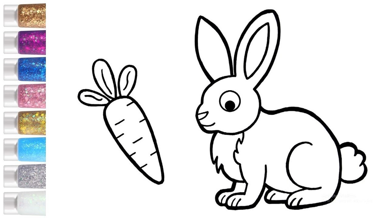 Rabbit Eating A Carrot Drawing For Kids, Painting And Coloring Animal ...