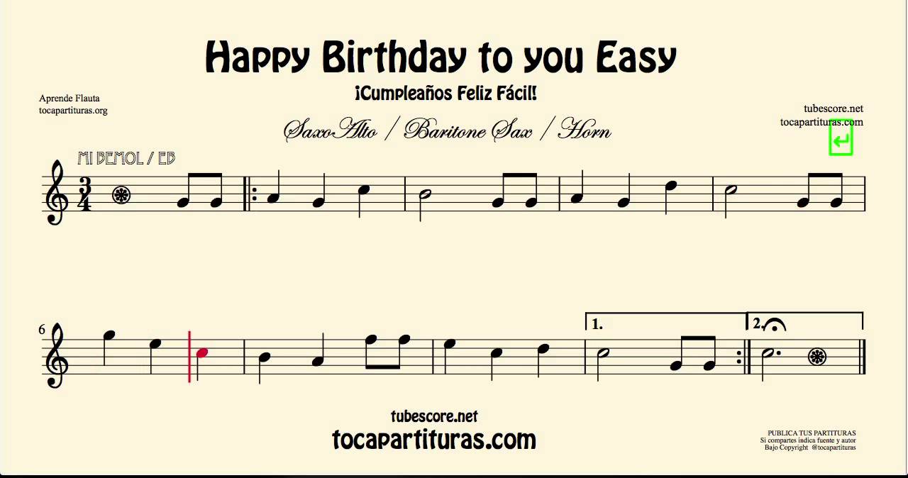 Happy Birthday To You Easy Sheet Music For Alto Saxophone And Baritone Saxophone Youtube