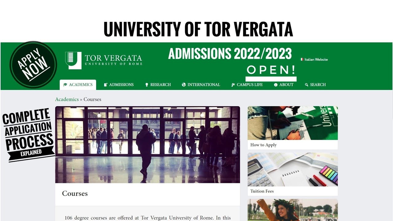 UNIVERSITY OF TOR VERGATA Admission Process Explained YouTube