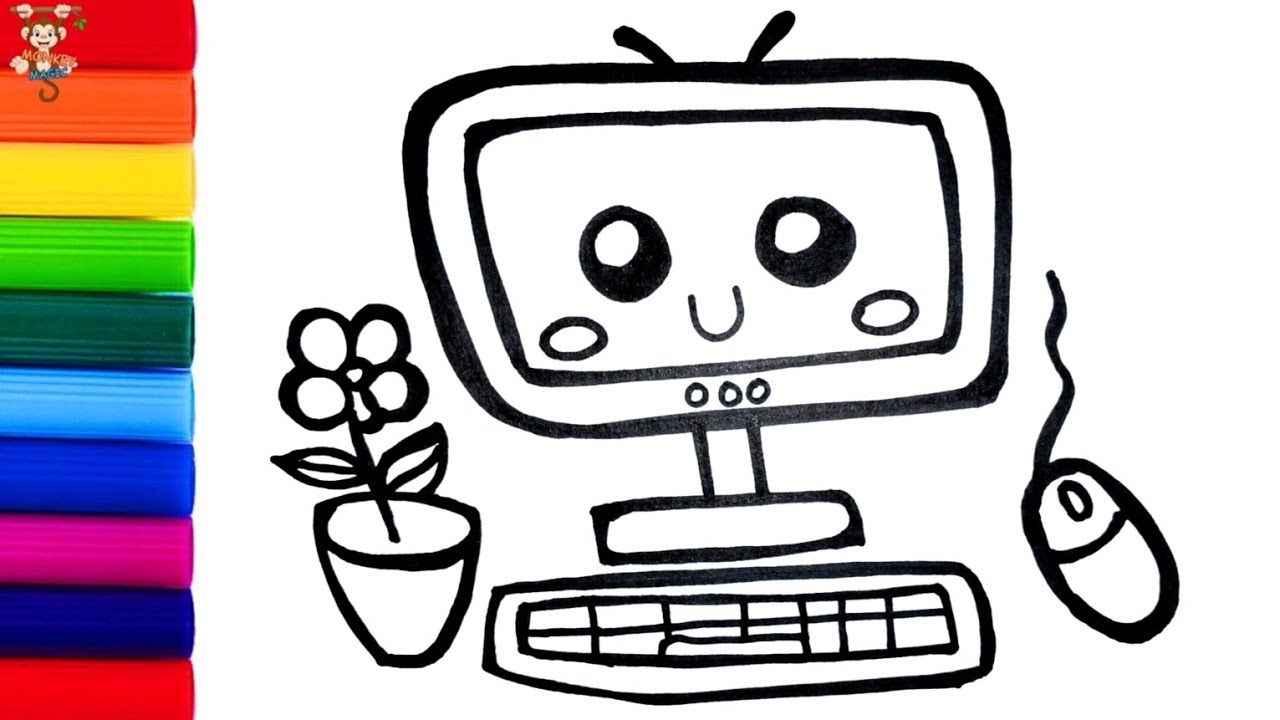 Draw and Color a Cute Computer 💻 Drawing for kids - YouTube
