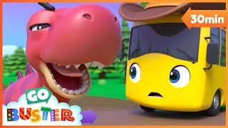 Buster Plays with the Dinosaur | Go Buster | Baby Cartoon | Kids Video | ABCs and 123s