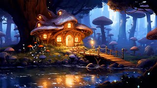 Magical Mushroom House 🍄 Night Ambience, Nature ASMR, Cricket & Soothe Flute | Restful Sleep, Relax