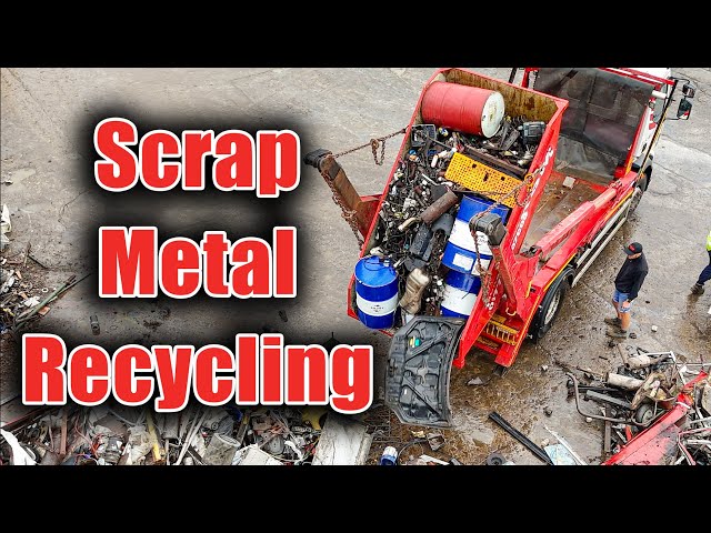 Scrap Metal Recycling Yard | Unloading, Cable Stripping & Steel Shearing using a CAT Hydraulic Shear