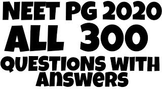 NEET- PG 2020 |ALL 300 QUESTION WITH ANSWER |Exam Analysis| Memory based question with answer