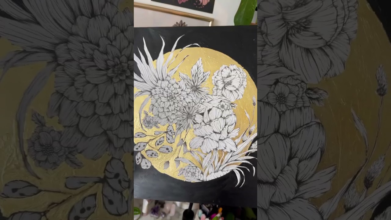 Gold leaf reveal on a little floral line art experiment. ✨ 
