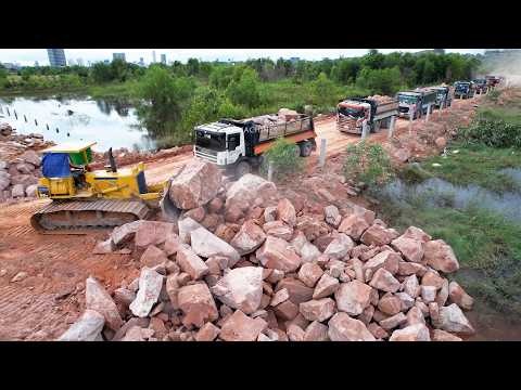 Perfectly Construction Heavy Equipment Working Bulldozer Pushing Rocks Ft Dump Truck Unloading