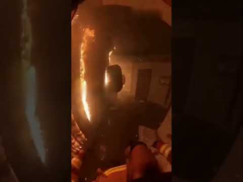 Firefighter rescues a dog trapped inside a burning house
