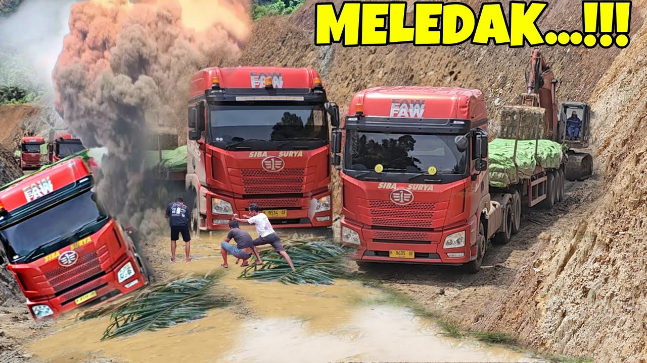 TERJADI LEDAKAN KERAS...BAN TRUK TRAILER SAMPAI HANCUR,TRUK FUSO NYARIS MELUNCUR KE JURANG.
