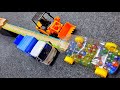 Marble run race Long Slope Blue Garbage Truck and Bulldozer