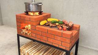 How To Make A 2 - In -1 Wood - Burning Stove From Red Bricks, Simple And Effective