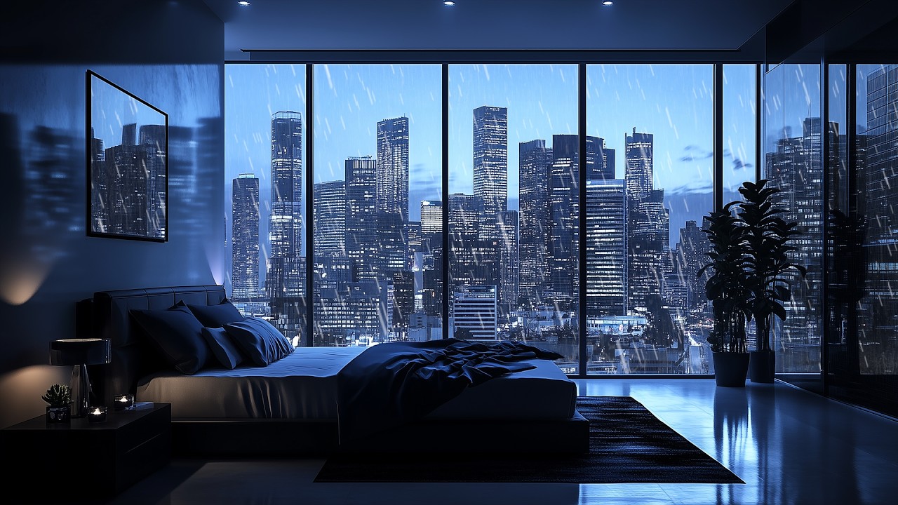 Spend the Night in Exclusive Luxury Miami Apartment | Heavy Rain Outside for Study, Sleep & Relax