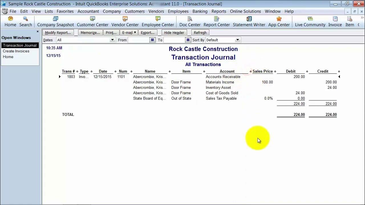 QuickBooks Debits and Credits Invoice with Inventory Items 2011