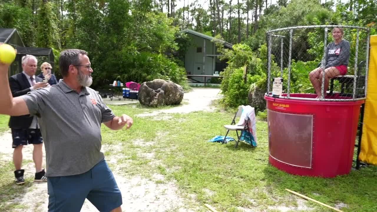 WATCH: FOX 4 reporter takes dunk tank plunge to raise money for Calusa Nature Center