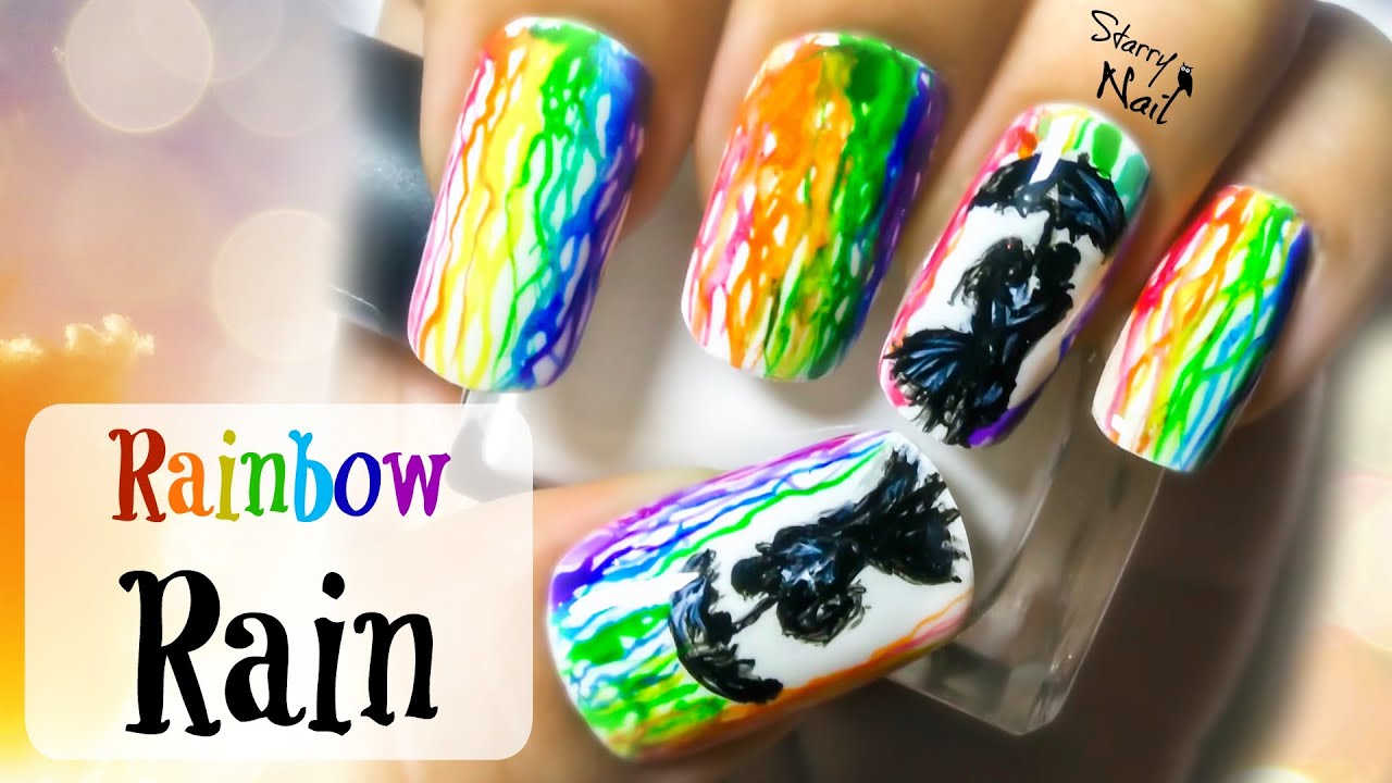 Watercolor Rainbow Rain Nail Art Tutorial YouTube