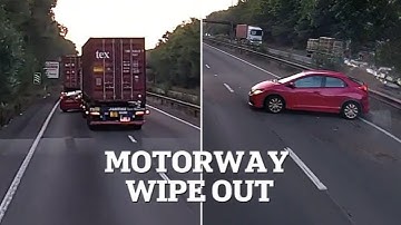 Shocking A14 Crash: Reckless Driver Overtakes Between Two Trucks!