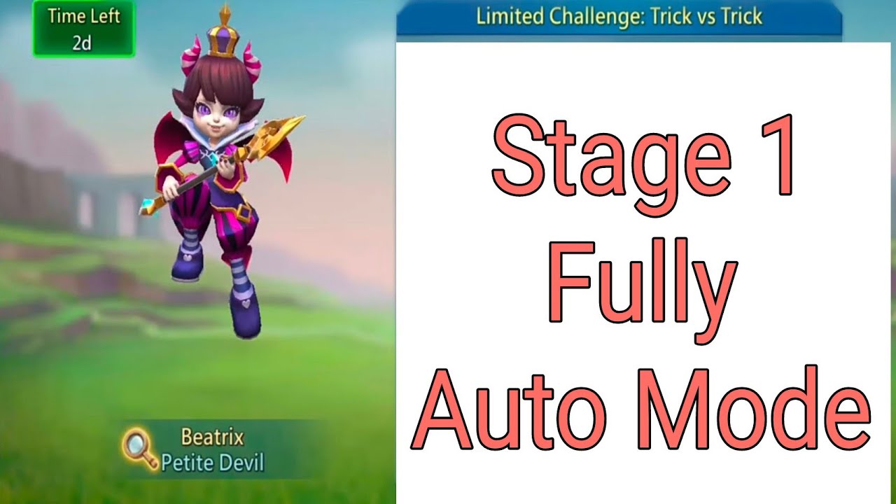 Lords Mobile Limitted Challange: Trick vs Trick Petite Devil Stage 1 F2P Heroes Fully Auto Mode