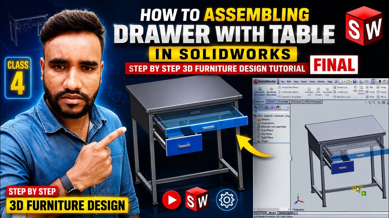 Class-4 How to assembling drawer with table in SolidWorks | Step by ...