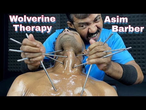 Asim Barber Wolverine Therapy | Asim Barber Chopstick Massage ASMR With Hair Crack and Neck Crack