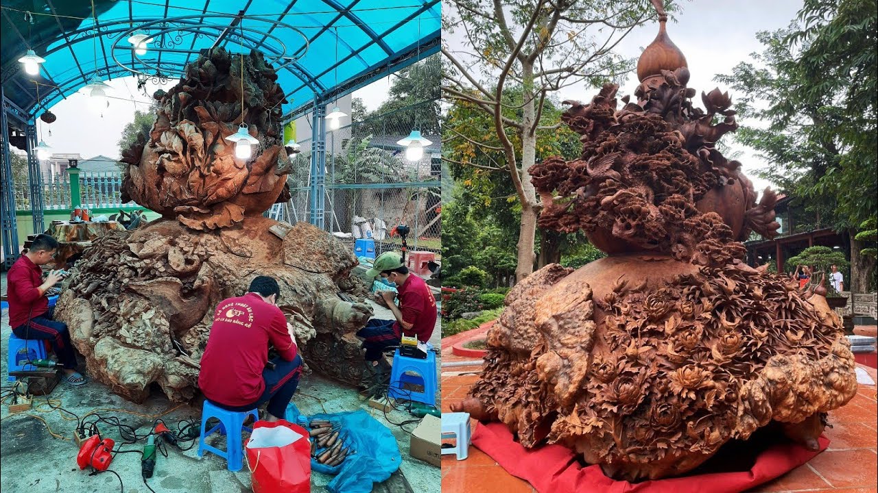 One Year Carving The Extremely Giant Wooden Masterpiece One of a Kind Vietnamese Wood Carving