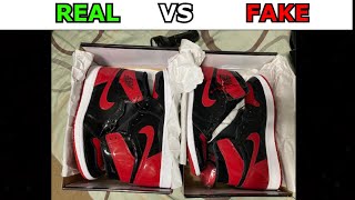 LEGIT CHECK : REAL VS FAKE for the Air Jordan 1 High Patent Bred + Blacklight Test