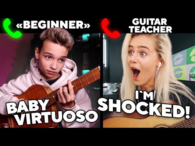 BABY VIRTUOSO Pretends to be a BEGINNER to Guitar Lessons #3 class=