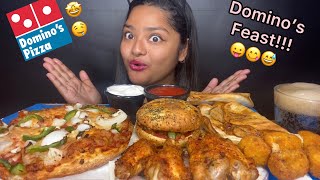 Dominos Feast Cheese Bust Pizza, Chicken Wings, Tacos, Burger, Cheese Balls Food Eating Videos