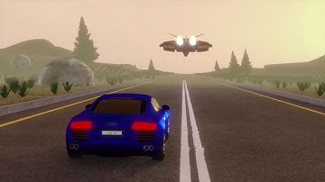 Blender 2.8 Animation: 2 Cars and one spaceship racing along the road