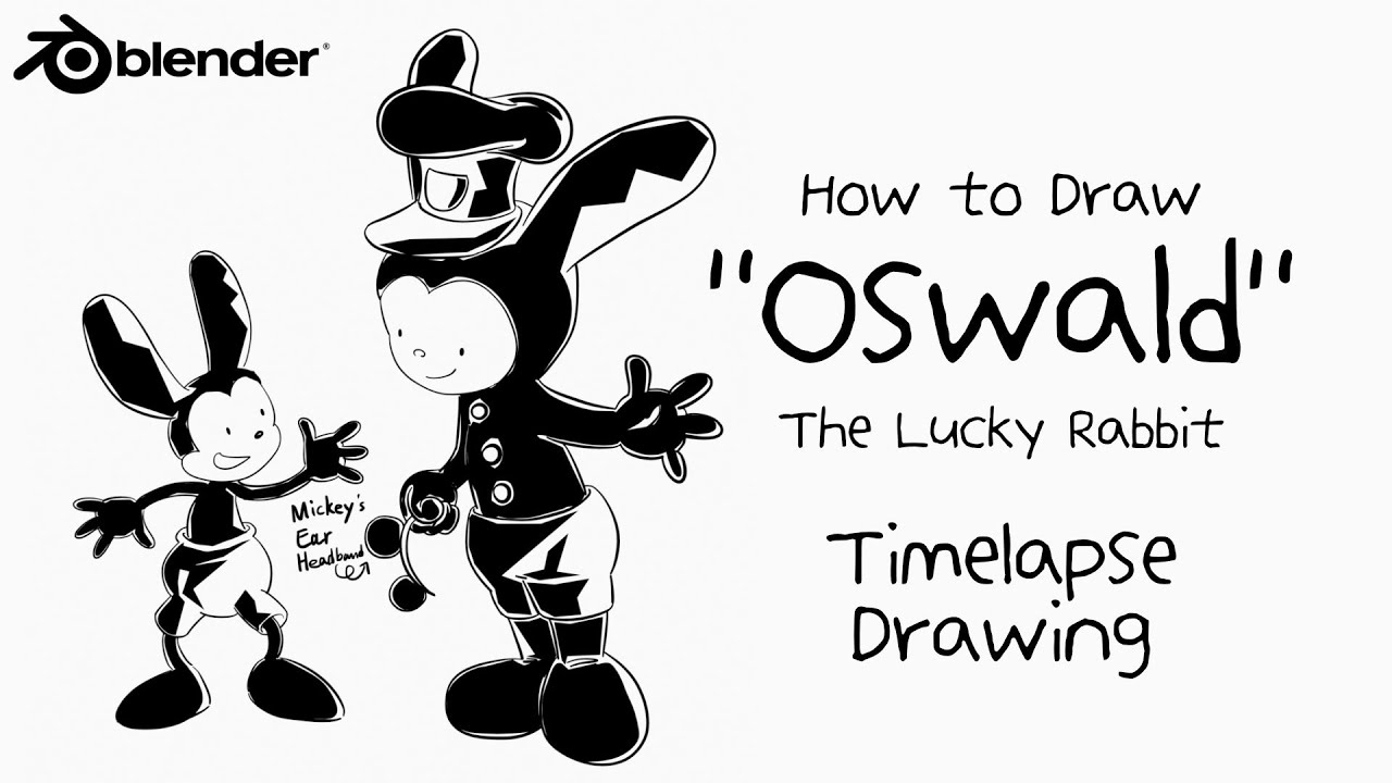 How to Draw Oswald the Lucky Rabbit (Disney, 1920s) in Blender Grease Pencil 