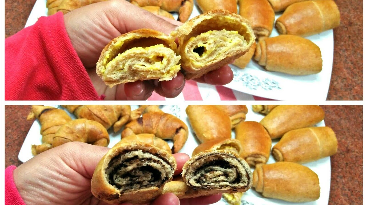 باتية  بالجبنة و كرواسون بالشيكولاتة بدقيق القمح الكامل بطريقةصحية طري وهش 👌👌