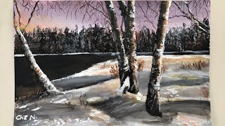 Winter Landscape Acrylic Painting Tutorial by Cheryl Navarro