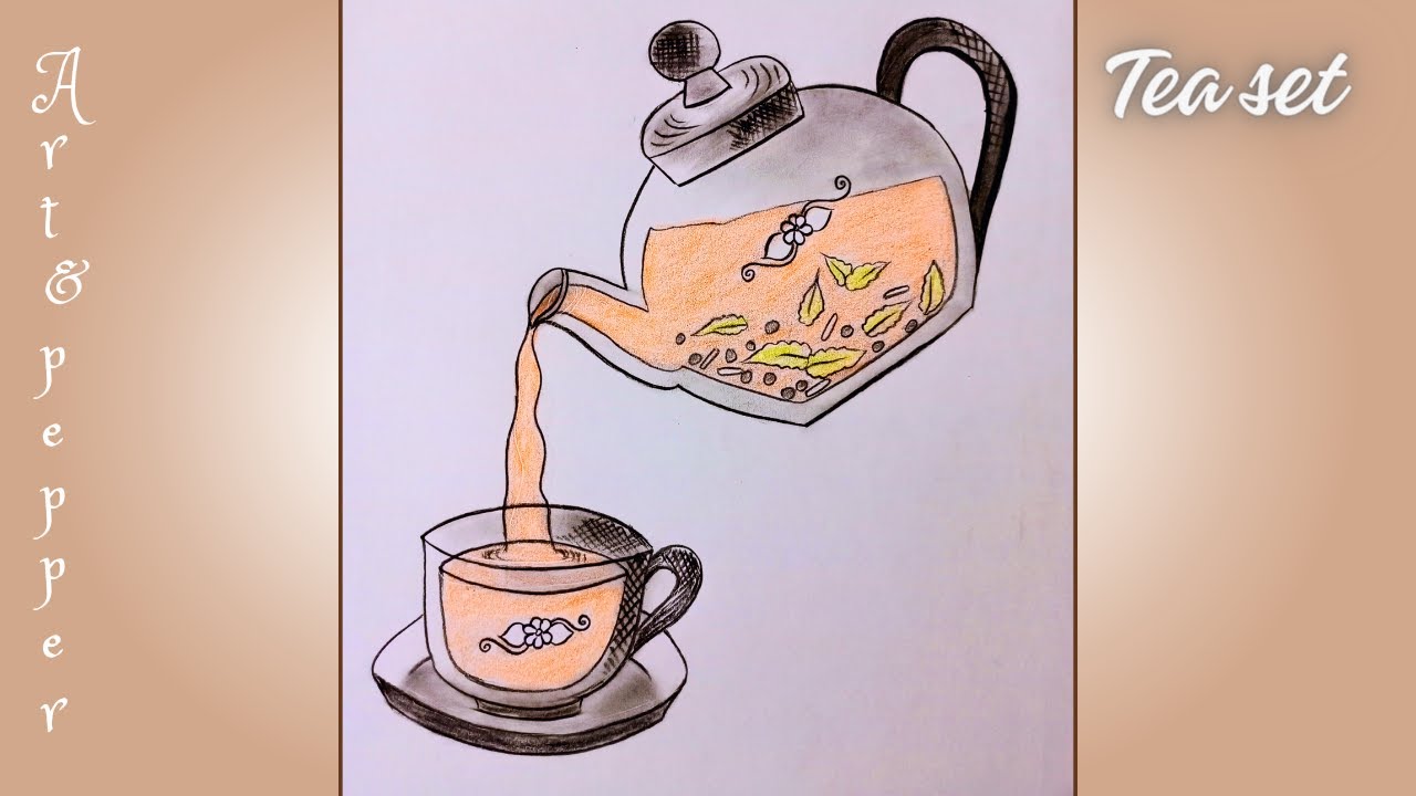 How To Draw Creative Tea Pot With Cup ☕ | How To Draw Good Morning ...