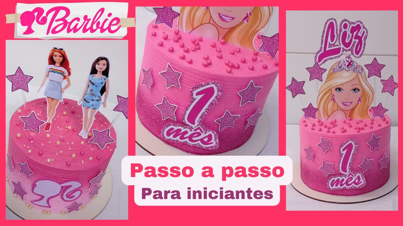 BOLO BARBIE GIRL 2023 SIMPLES E FÁCIL, CHANTILLY ROSA, TOPPER GRÁTIS, GLITTER, REDONDO