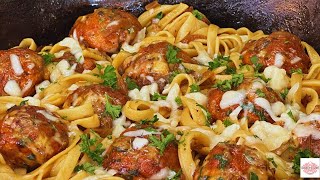 Delicious French Onion Chicken Meatball Pasta