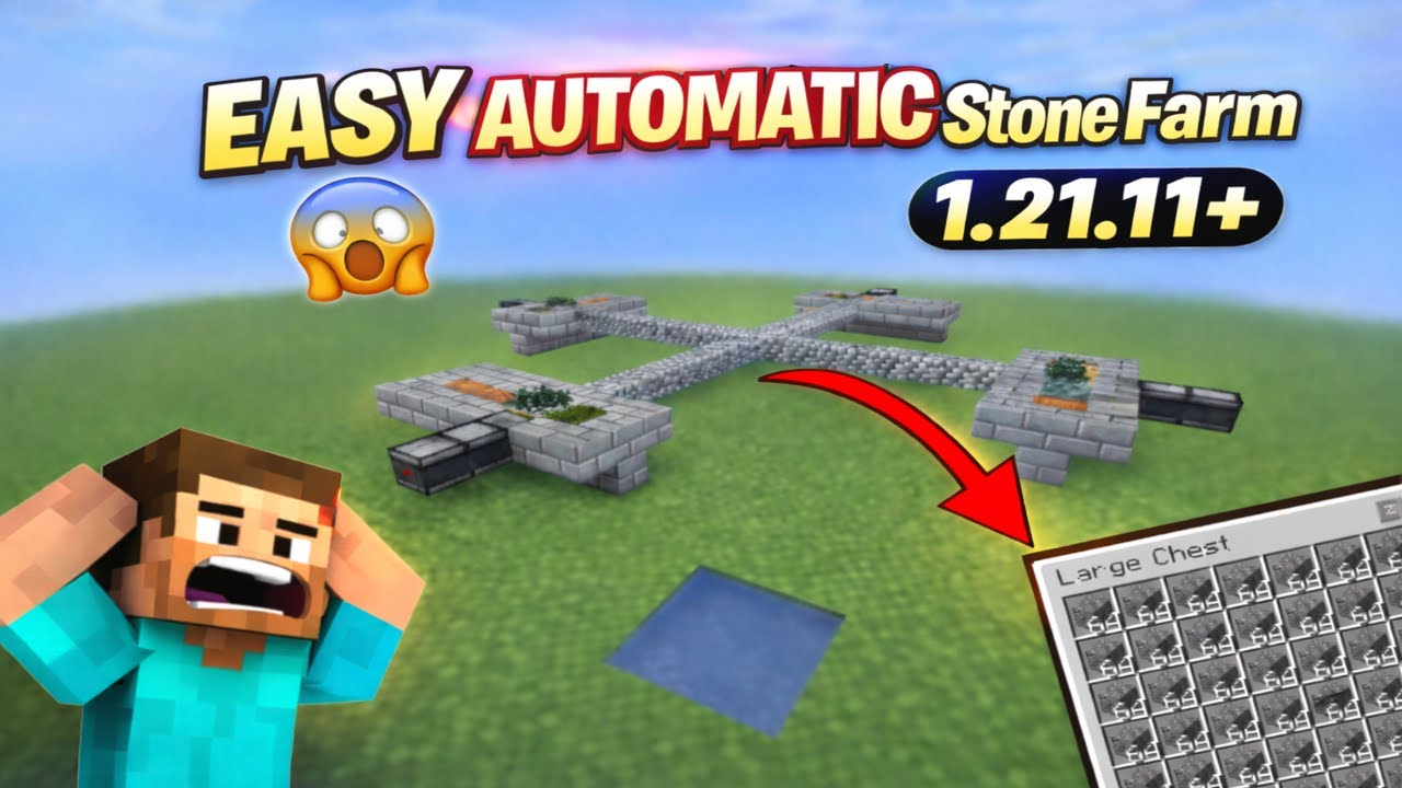 Minecraft 1.21+ | Easy Automatic Stone Farm – 7500 Blocks/Hour | Works in All Versions