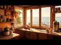 Relaxing Guitar Music with Nature Waves | Cozy Ocean Coffee Shop Ambient