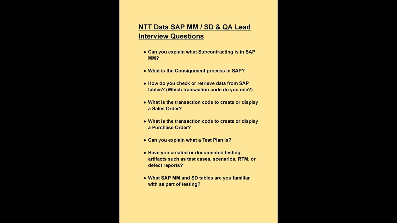 NTT Data SAP MM   SD & QA Lead Interview Questions