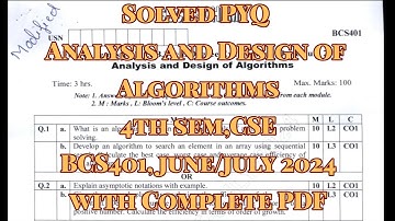 Analysis and Design of Algorithms, solved PYQ, BCS401, june/july.24, 22 scheme, CSE Stream with pdf