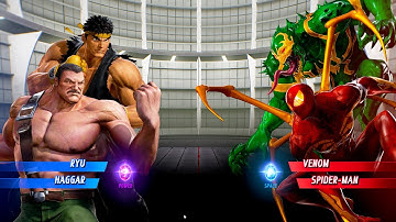 Ryu & Haggar vs Anti-Venom & Spiderman (Hardest AI) - Marvel vs Capcom Infinite
