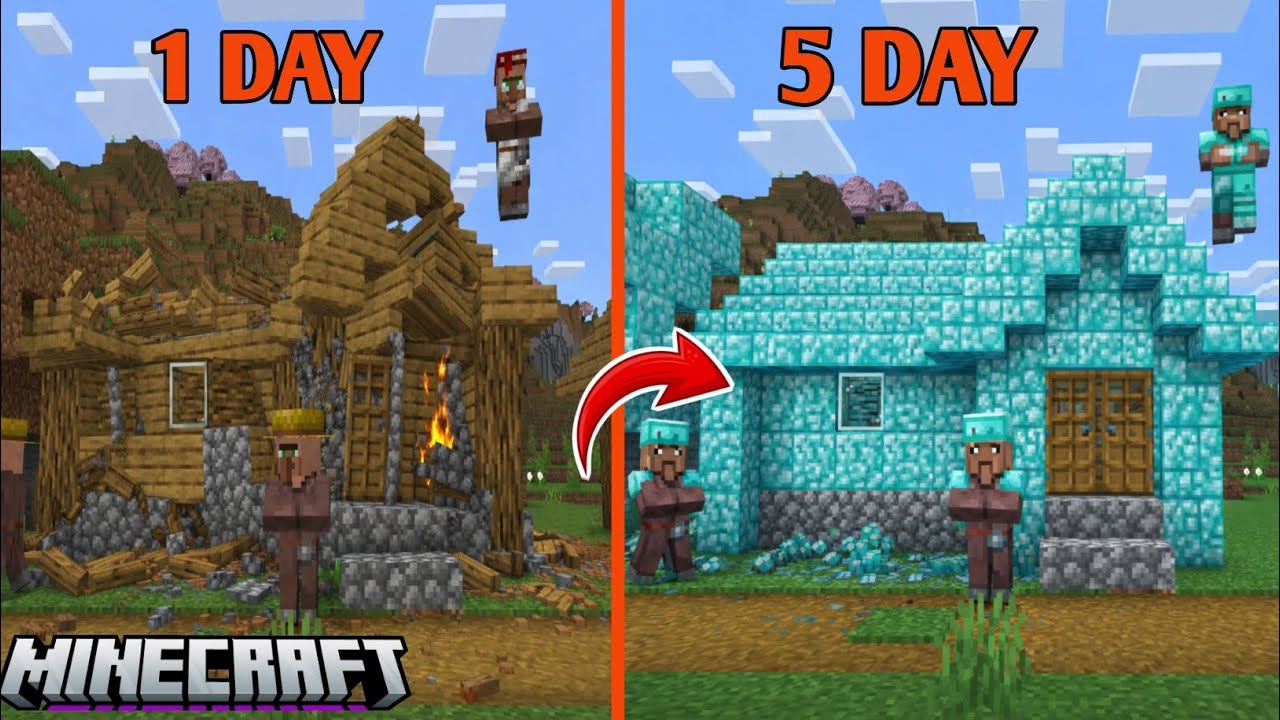 Minecraft Village Transformation | 1 Day vs 5 Days 😱