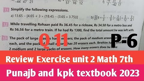 unit 2 Review Exercise Class 7th Maths new course 2023 kpk and PTB P-6 SNC